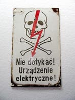 Emailleschild Oud emailleschild Waarschuwing:, Antiek en Kunst, Antiek | Wandborden en Tegels