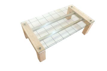 Moderne salontafel met glazen blad en robuust houten onderst, Huis en Inrichting, Tafels | Salontafels, Ophalen of Verzenden, Nieuw