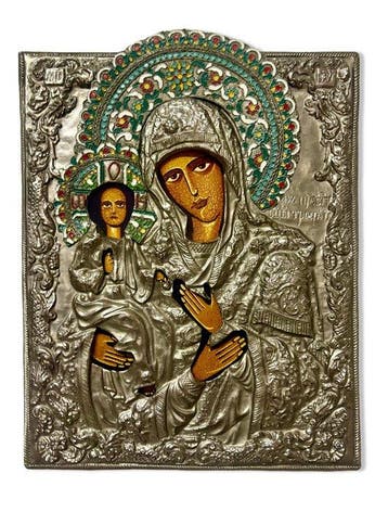 Icoon - Moeder Gods - Metaal, Hout - 25 x 32 cm