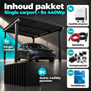 Single solar carport 1 auto 9x440Wp 1 fase Zwart, Ophalen of Verzenden, Nieuw