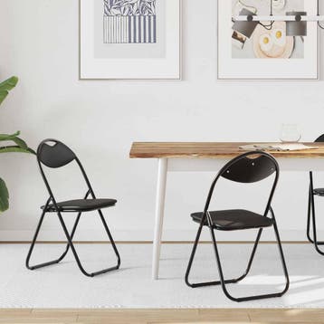 vidaXL Inklapbare stoel 2 st Nep Leer Zwart 48 x 43,5 x 81, Huis en Inrichting, Stoelen, Verzenden, Nieuw, Zwart