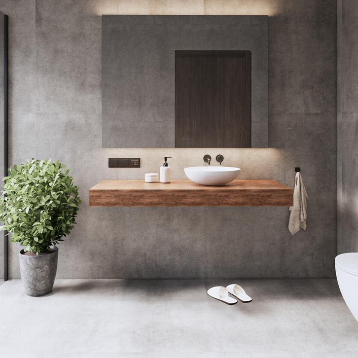 Wastafelblad Gliss Design Topdek 120x46 cm Oak Cognac Incl., Doe-het-zelf en Verbouw, Sanitair, Bad, Nieuw, Ophalen of Verzenden