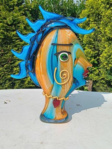 Beeld, woman face - 40 cm - handmade glas