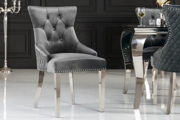 Elegante stoel CASTLE DELUXE grijs fluwelen leeuwenkop, Ophalen of Verzenden, Nieuw