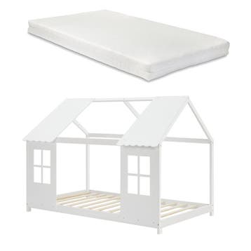 Kinderbed Tostedt huisbed met matras wit 90x200 cm [en.casa], Verzenden, Nieuw