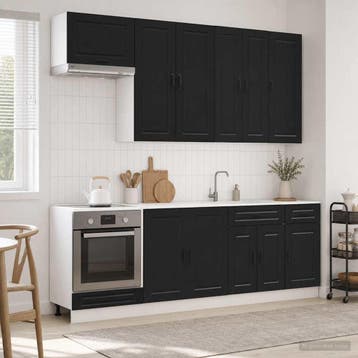vidaXL Keukenblok PORTO 8 st Zwart Bewerkt hout, Verzenden, Nieuw, Zwart