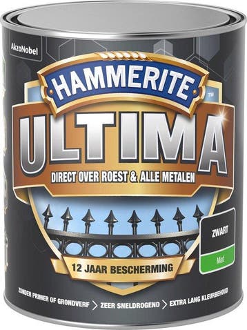 Hammerite ultima metaallak 3 in 1 mat, 750 ml, zwart, Verzenden, Nieuw