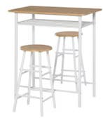 Bartafelset 3-delig wit/eiken met opbergrek en 2 krukken, Verzenden, Nieuw