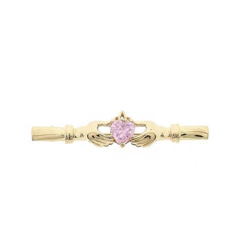 Gouden Claddagh broche met roze zirconia, Sieraden, Tassen en Uiterlijk, Gebruikt, Ophalen of Verzenden, Roze, Met edelsteen