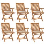 vidaXL Tuinstoelen 6 st inklapbaar met kussens massief, Verzenden, Nieuw, Hout