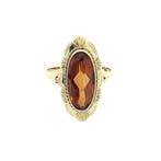 Gouden ring gezet met synthetische oranje/rode saffier, Sieraden, Tassen en Uiterlijk, Ringen, Gebruikt, Overige kleuren, Ophalen of Verzenden