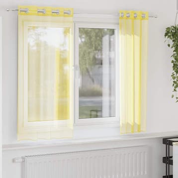 vidaXL Gordijnen voile met doorvoertules 2 st geel, Verzenden, Nieuw, Geel