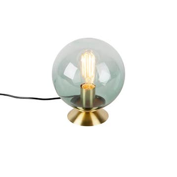Art deco tafellamp messing met groen glas - Pallon, Huis en Inrichting, Lampen | Tafellampen, Verzenden, Nieuw, Glas