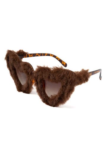 KIMU® Hartjes Bont Zonnebril Bruin Montuur Kunststof Bruine, Ophalen of Verzenden, Nieuw, Feestartikel, Carnaval