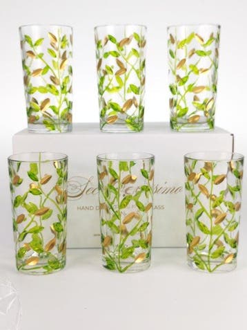 Secoloventesimo - Drinkservies (6) - Bladeren groen gouden