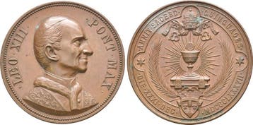 Brons medaille auf sein Priesterjubilaeum 1887 Vatikan: L..., Verzenden