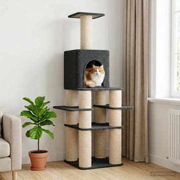 vidaXL Kattenboom met sisal krabpalen Donkergrijs 180 cm, Dieren en Toebehoren, Verzenden, Nieuw