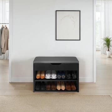 Schoenenkast Jasmina met zitkussen 60x30x43,5cm - zwart, Verzenden, Nieuw