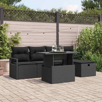 vidaXL Tuin Sofa Set 6 st Zwart poly rattan, Verzenden, Nieuw, Rotan, 6 zitplaatsen