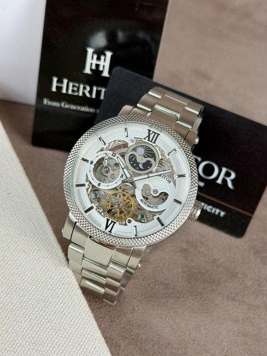 Heritor - Aries Skeleton Dial - Silver/White - Zonder, Sieraden, Tassen en Uiterlijk, Horloges | Heren