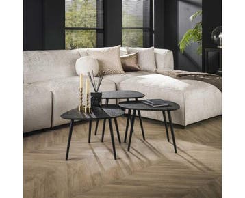 Salontafel Ontario set van 3 vierhoekig metallic - zwart, Ophalen of Verzenden, Nieuw
