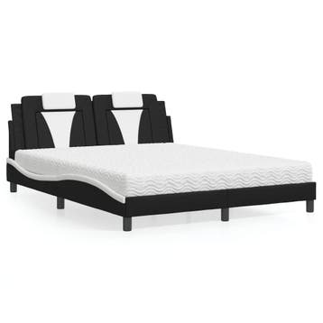 vidaXL Bed Viana met matras kunstleer zwart en wit 160x200, Huis en Inrichting, Slaapkamer | Bedden, Overige materialen, Verzenden