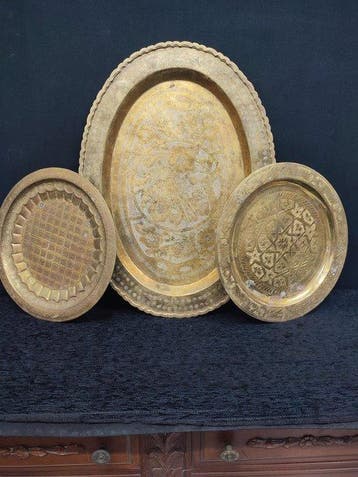 Dienblad (3) - Verguld messing - Gouden dienbladen Islam