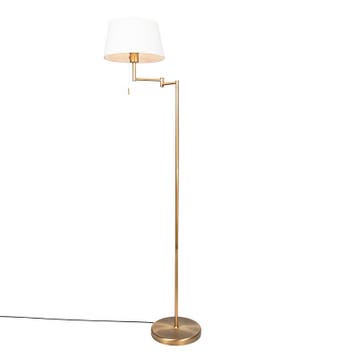 Klassieke vloerlamp brons met witte kap verstelbaar - Ladas, Verzenden, Nieuw, Landelijk