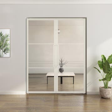 Dubbele stalen taatsdeur - 3 Vlaks - Wit - Helder glas, Minder dan 80 cm, Overige typen, Nieuw, Metaal