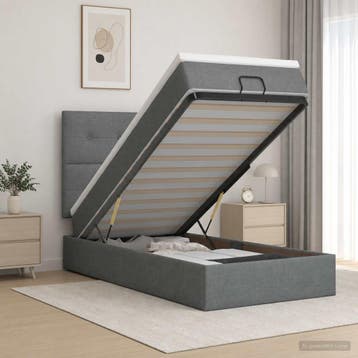 vidaXL Ottoman bed met matras Donkergrijs 100 x 200 cm Stof, Verzenden, Nieuw, Eenpersoons