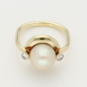 Ring - 14 karaat Geel goud Parel - Diamant, Sieraden, Tassen en Uiterlijk, Ringen, Nieuw