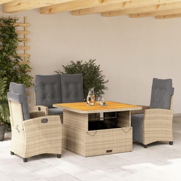 vidaXL 4-delige Tuinset met kussens poly rattan beige, Verzenden, Nieuw, Tuinset