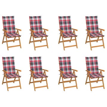 vidaXL Verstelbare klapstoelen met kussens, 8 stuks, massief, Verzenden, Nieuw, Hout