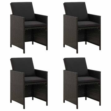 vidaXL Tuinstoelen 4 st met kussens poly rattan zwart, Verzenden, Nieuw