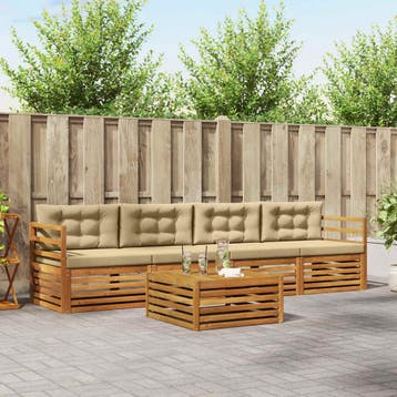 vidaXL Buiten bankenset 5 st Natuurlijk en Beige, Verzenden, Nieuw
