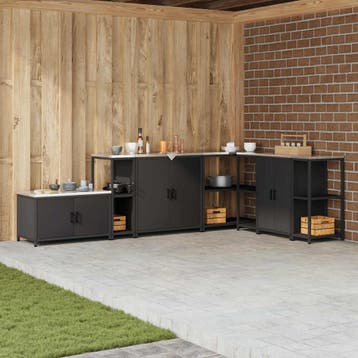 vidaXL Keukenplankeenheid HATTEM Zwart 30 x 50 x 92 cm Staal, Verzenden, Nieuw, Zwart