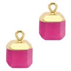 1 x Natuursteen hangers square Magenta pink-gold Jade, Ophalen of Verzenden, Nieuw, Bedel