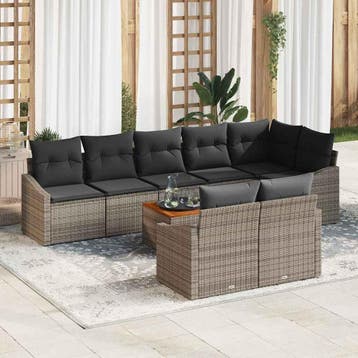 vidaXL Tuinbankenset 9 st Grijs poly rattan, Verzenden, Nieuw, Meer dan 8 zitplaatsen