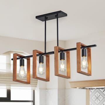 Hanglamp Hout 4-lichts | Retourdeal 34% Korting, Ophalen of Verzenden, Zo goed als nieuw, Hout, Boerderijstijl
