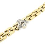 Gouden Bismarck schakelcollier met diamanten; 0,15 ct., Gebruikt, Overige kleuren, Ophalen of Verzenden, Met edelsteen