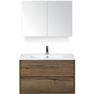 Porto Badmeubelset 90 cm - Tabacco - Keramische Wastafel Wit, Huis en Inrichting, Ophalen of Verzenden, Nieuw