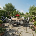 Arezzo Saba low dining tuinset 160xH75 cm rond 7 delig teak, Ophalen of Verzenden, Nieuw