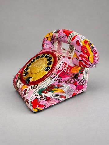 Spaarpot - Draaitelefoon – Pop Art collage decorobject – met