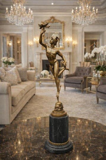 Beeld, 71cm Bronze Mercury - 71 cm - Brons, Marmer