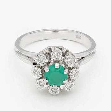 Ring - 18 karaat Witgoud - Diamant - Smaragd, Nieuw