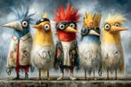 John Joseb Art glasschilderij gekke vogels, grappig, humor, Oorspronkelijke maker, Verzenden, Nieuw, Schilderij