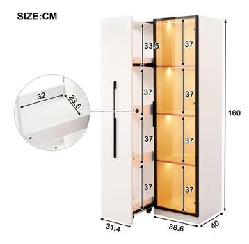 Uitschuifbare Boekenkast met LED Vitrine en Glazen Deur 2-in, Huis en Inrichting, Verzenden, Nieuw