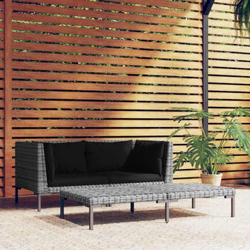 vidaXL 3-delige Loungeset halfrond poly rattan donkergrijs, Verzenden, Nieuw, Loungeset