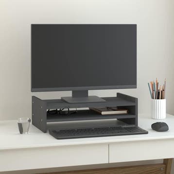 vidaXL Monitorstandaard 50x27x15 cm massief grenenhout grijs, Computers en Software, Verzenden, Nieuw