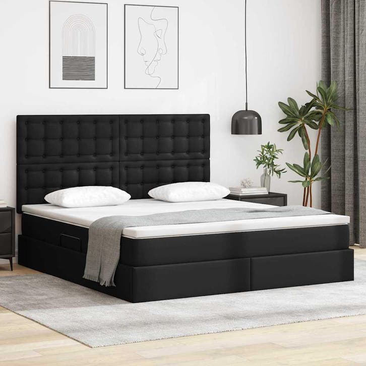 vidaXL Opslag bed met matras met opslag Zwart 180 x 200 cm, Huis en Inrichting, Slaapkamer | Bedden, Zwart, Nieuw, Overige materialen